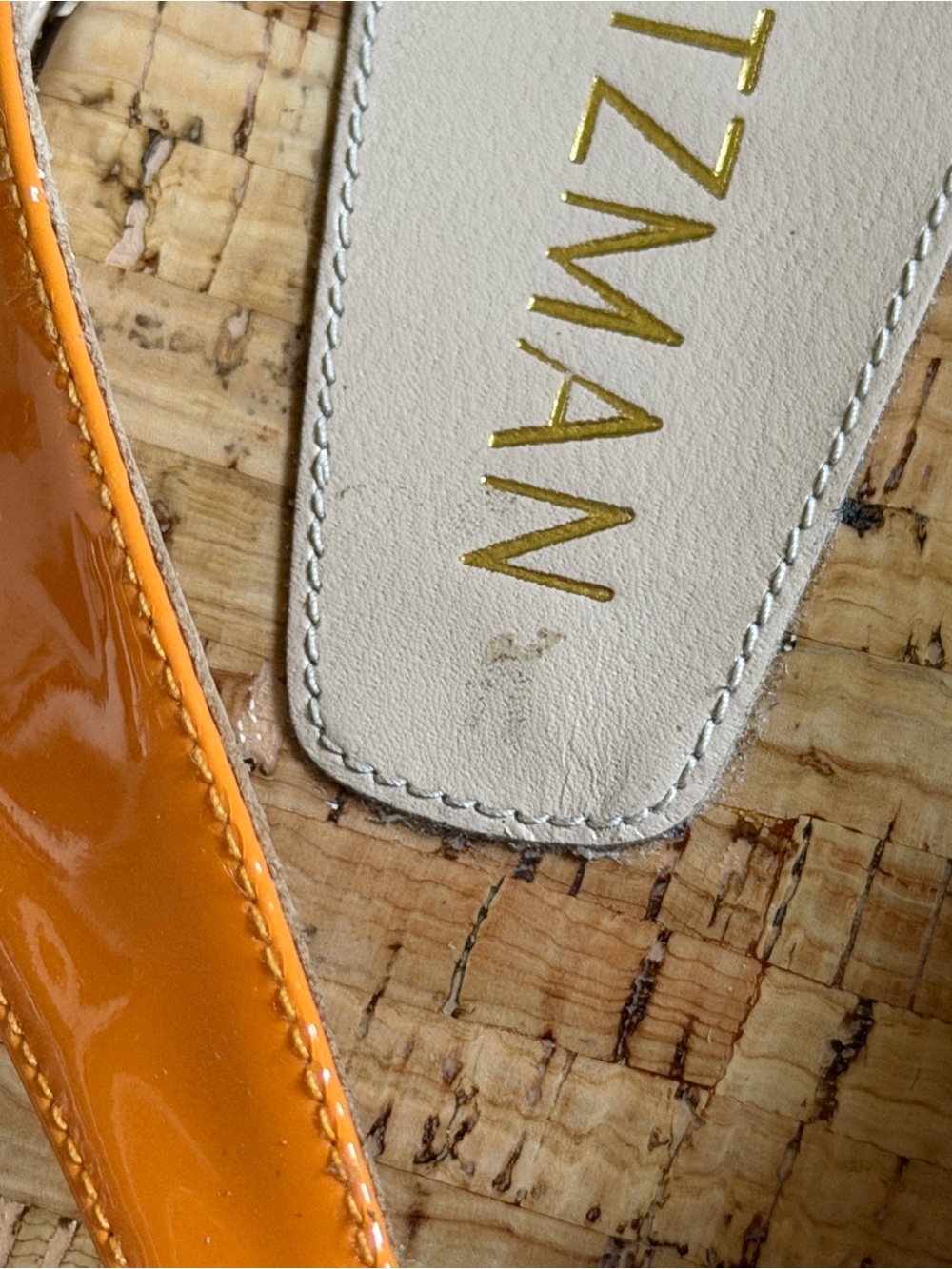 Stuart Weitzman Orange Patent Cork Flip Flops - Picture 7 of 8